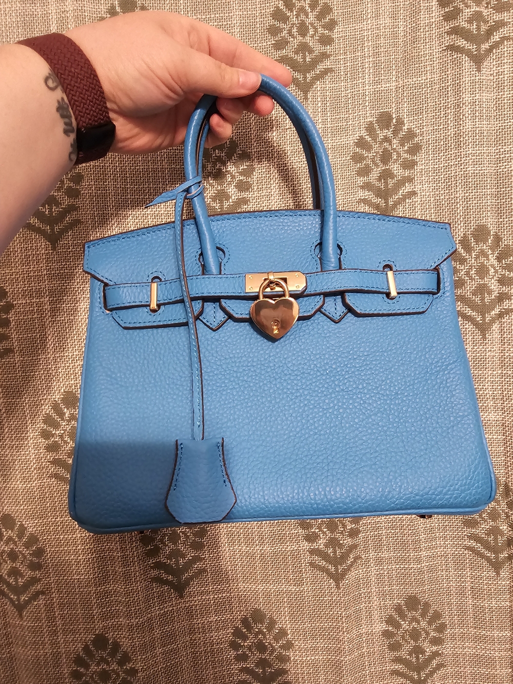 Blue Structured Top-Handle Women's Satchel with Heart Lock